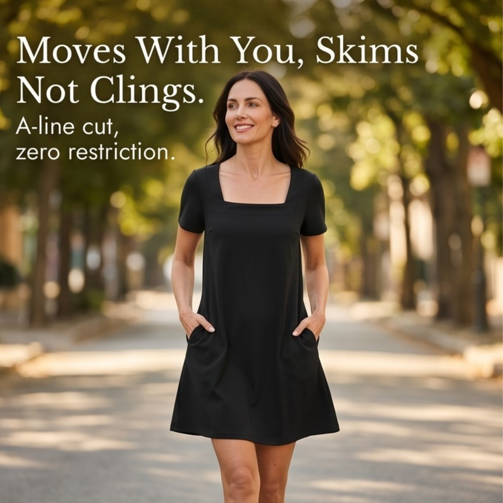 Soft Square-Neck Pocket Dress — View 9 | Clova