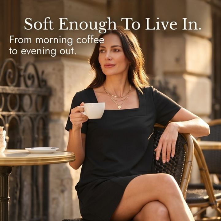 Soft Square-Neck Pocket Dress — View 10 | Clova