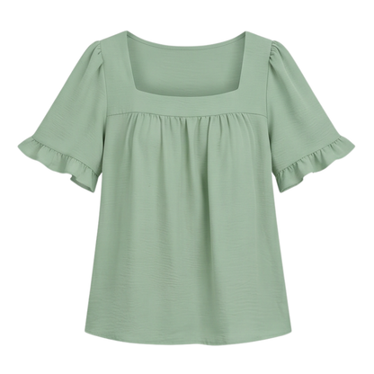 Square Neck Flutter Sleeve Blouse — View 17 | Clova