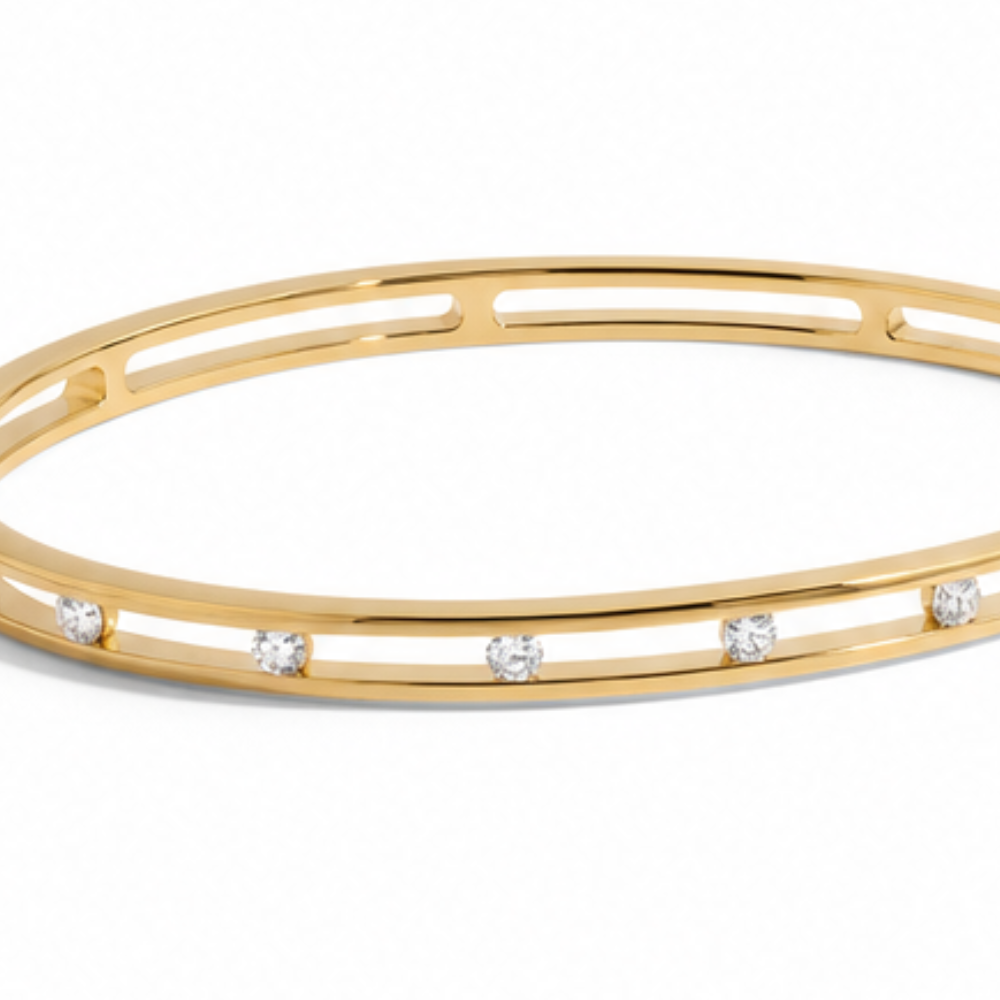 Floating Crystal Gold Bangle Bracelet for Women