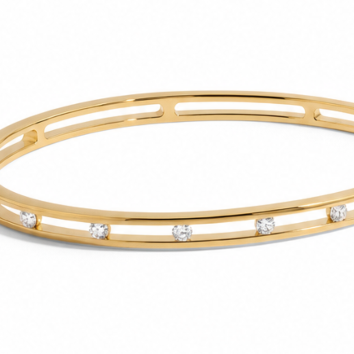 Floating Crystal Gold Bangle Bracelet for Women