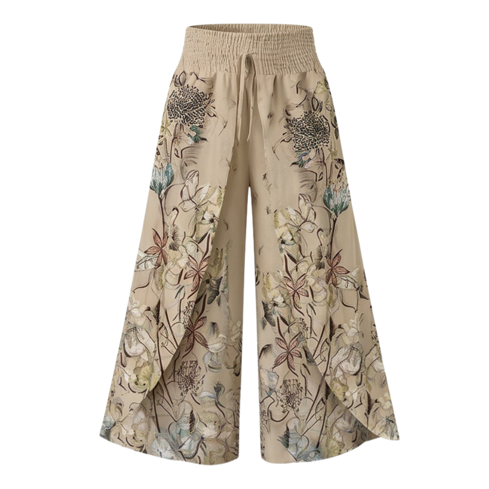 Boho Floral Wide-Leg Pants with Split Front — View 11 | Clova