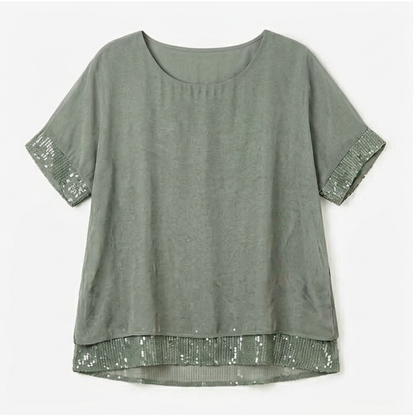 Sequin Trim Layered Chiffon Top — View 10 | Clova