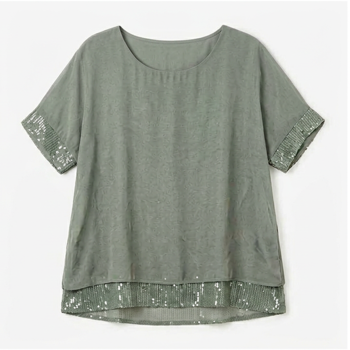 Sequin Trim Layered Chiffon Top — View 10 | Clova