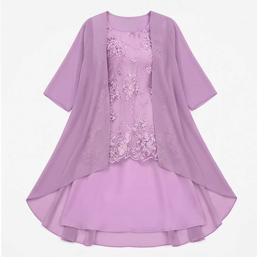 Elegant Lace and Chiffon Dress Set — View 11 | Clova