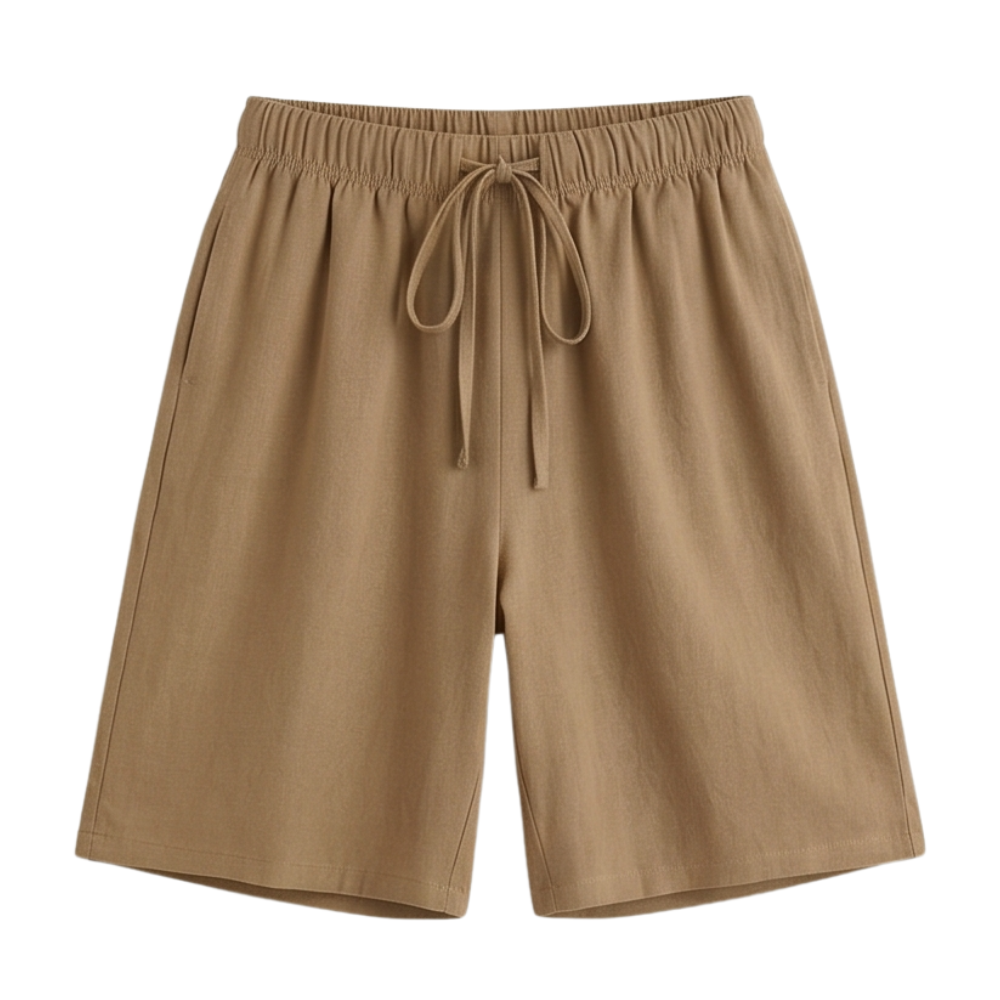 Wide-Leg Drawstring Shorts with Smocked Waist — View 15 | Clova