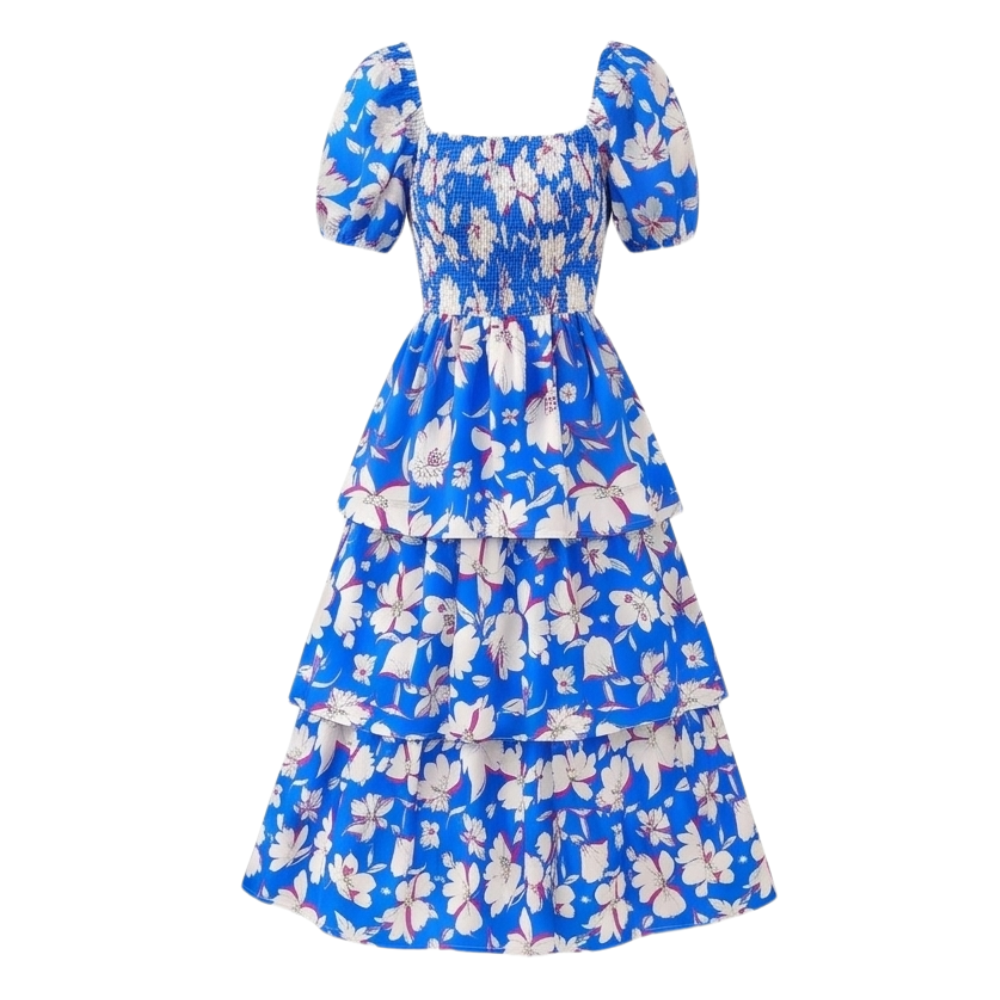 Smocked Square-Neck Floral Maxi — View 11 | Clova