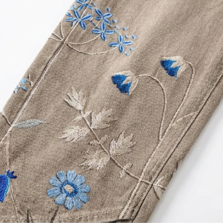 Embroidered Wide-Leg Jeans with Tulip Hem — View 9 | Clova