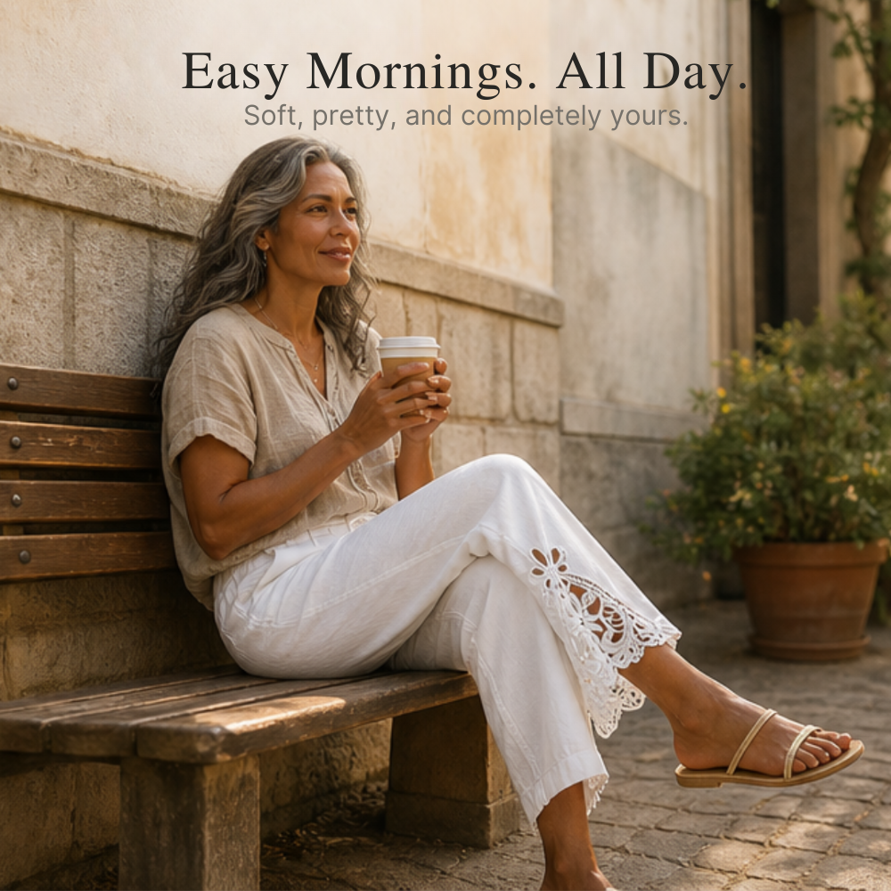 Lace Trim Drawstring Comfort Pants — View 8 | Clova