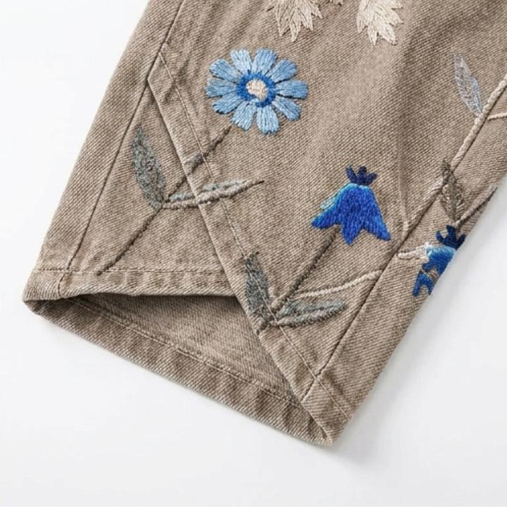 Embroidered Wide-Leg Jeans with Tulip Hem — View 10 | Clova