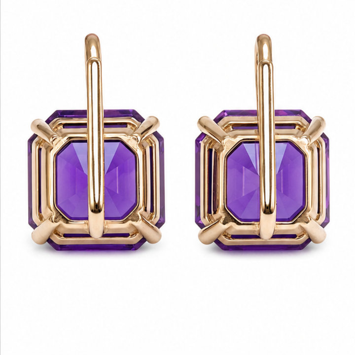Amethyst purple drop earrings, gold finish