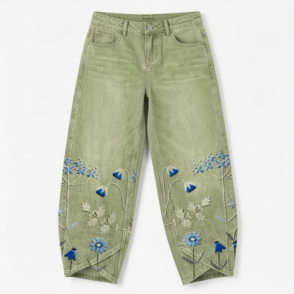 Embroidered Wide-Leg Jeans with Tulip Hem — View 11 | Clova
