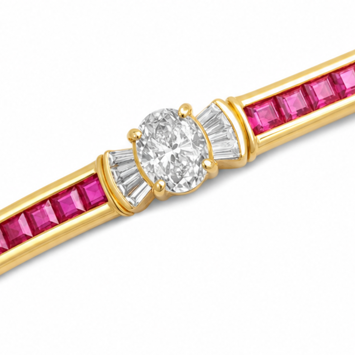 Bangle Bracelet with Oval Crystal Center Stone