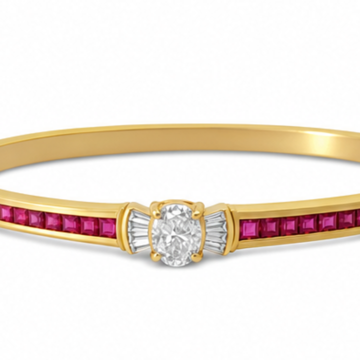 Bangle Bracelet with Oval Crystal Center Stone