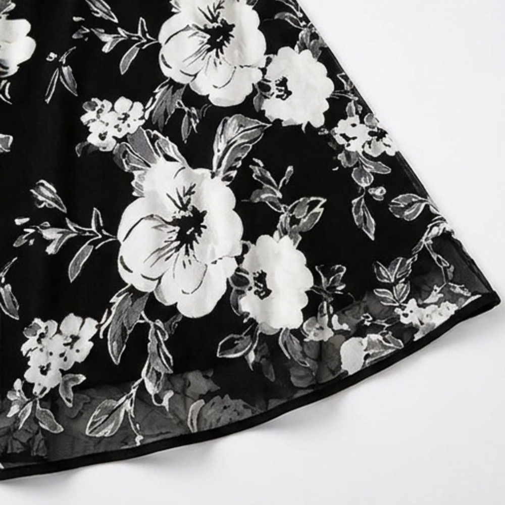 Floral Chiffon Dress with Sheer Overlay — View 8 | Clova