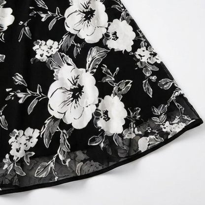 Floral Chiffon Dress with Sheer Overlay — View 8 | Clova