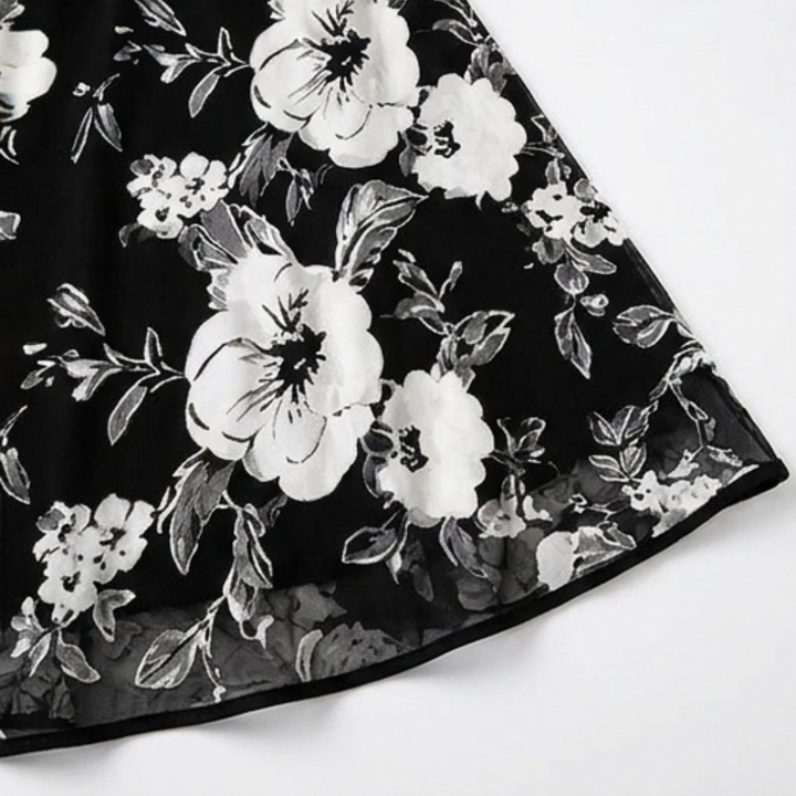 Floral Chiffon Dress with Sheer Overlay — View 8 | Clova