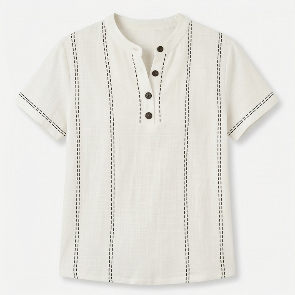 Stitched Henley Top — View 11 | Clova