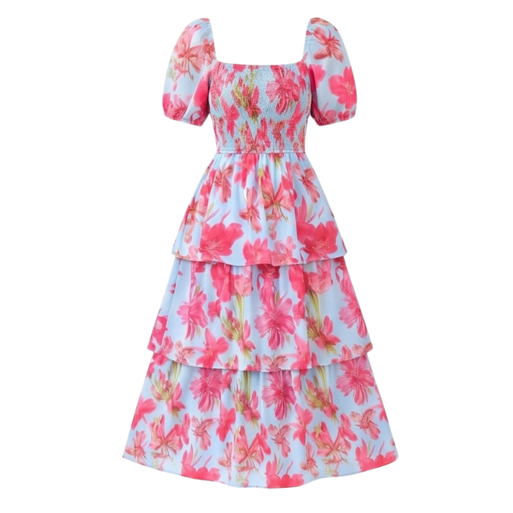 Smocked Square-Neck Floral Maxi — View 12 | Clova