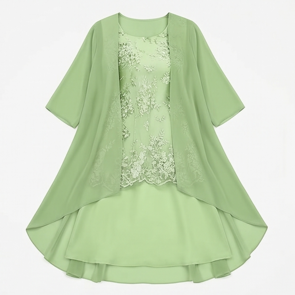 Elegant Lace and Chiffon Dress Set — View 12 | Clova