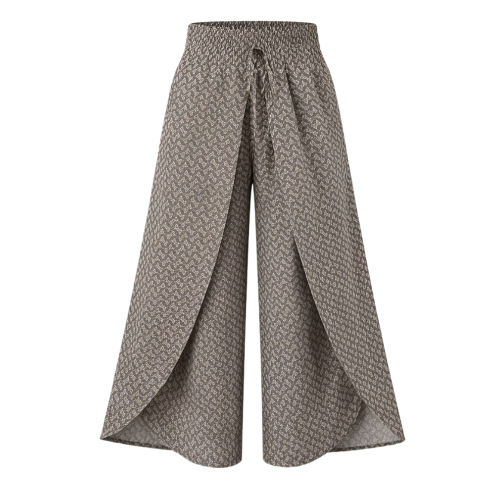 Boho Floral Wide-Leg Pants with Split Front — View 12 | Clova