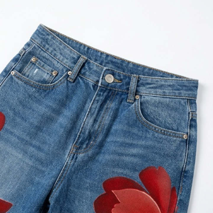 Bold Floral Wide Leg Jeans — View 7 | Clova