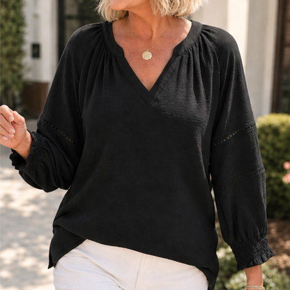 Lantern Sleeve V-Neck Blouse — View 14 | Clova