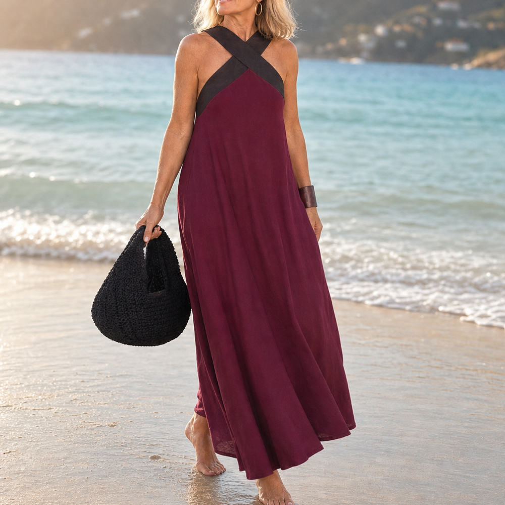 Two-Tone Halter Maxi Dress — View 13 | Clova