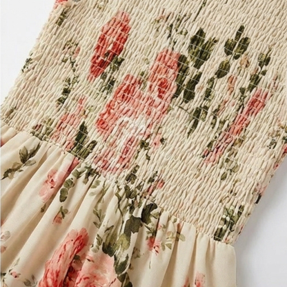 Smocked Floral Midi Dress — View 9 | Clova