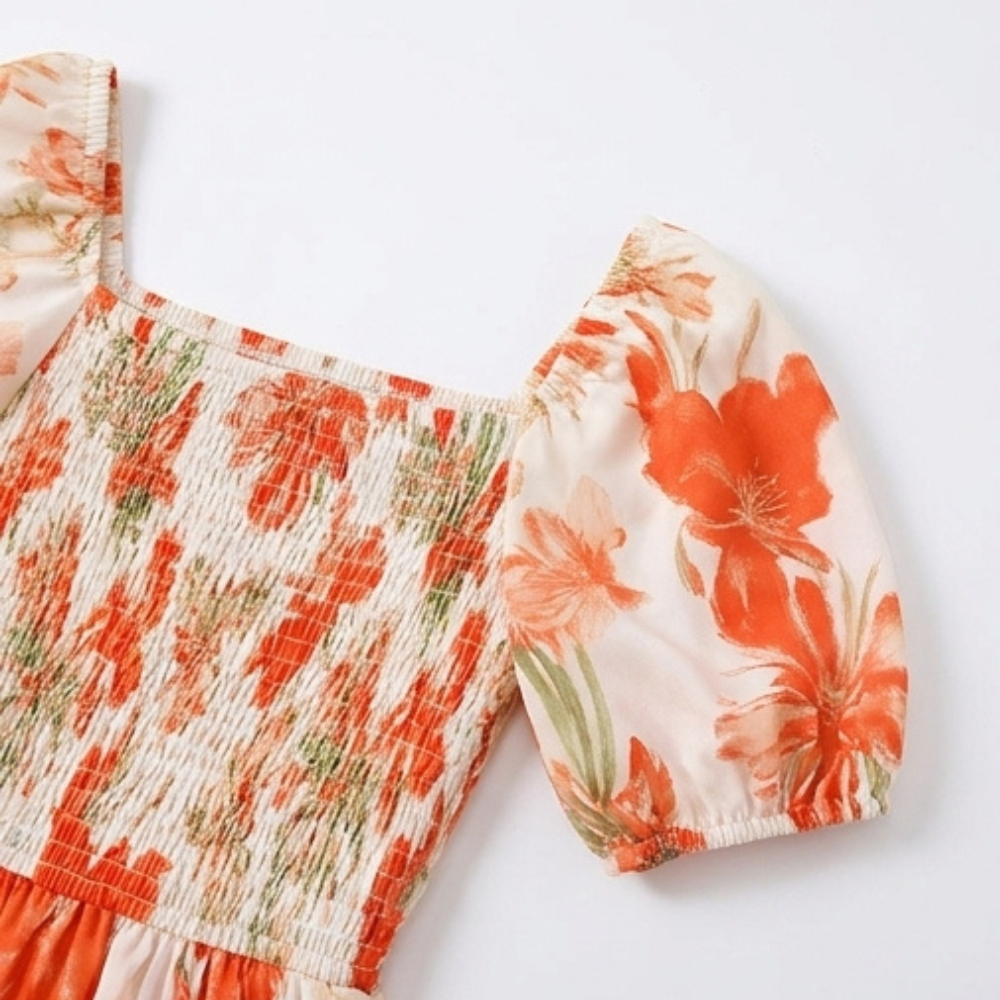 Smocked Square-Neck Floral Maxi — View 7 | Clova