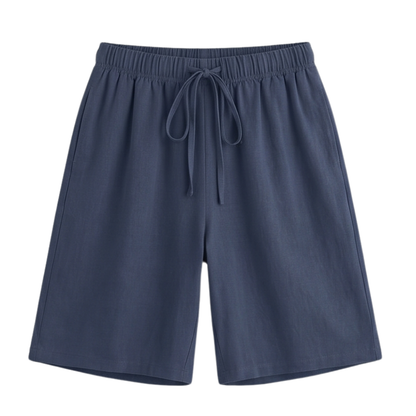 Wide-Leg Drawstring Shorts with Smocked Waist — View 17 | Clova