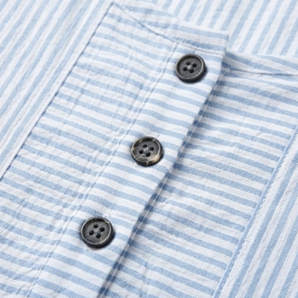 Striped Button-Placket Mini Dress with Pockets — View 6 | Clova