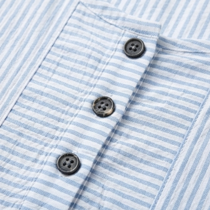 Striped Button-Placket Mini Dress with Pockets — View 6 | Clova