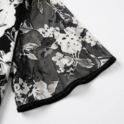 Floral Chiffon Dress with Sheer Overlay — View 9 | Clova