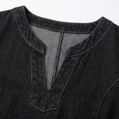 V-Neck Denim Dress with Pockets — View 7 | Clova