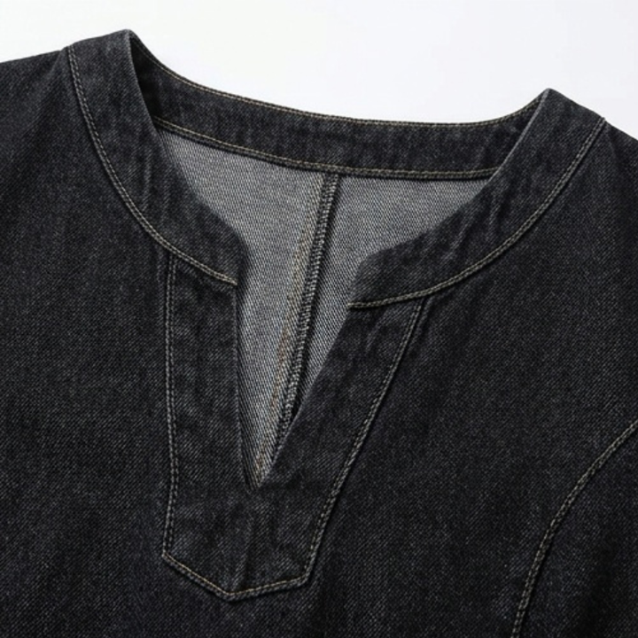 V-Neck Denim Dress with Pockets — View 7 | Clova