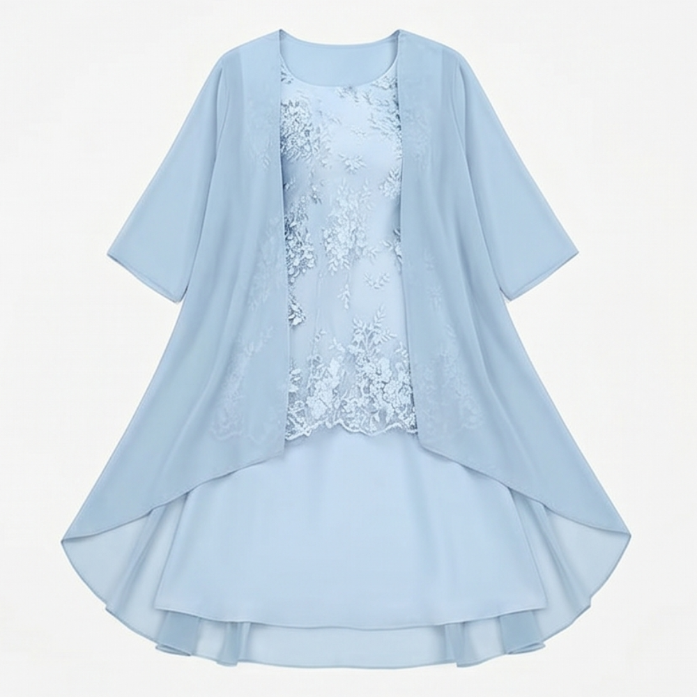 Elegant Lace and Chiffon Dress Set — View 14 | Clova