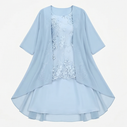 Elegant Lace and Chiffon Dress Set — View 14 | Clova