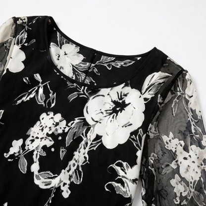 Floral Chiffon Dress with Sheer Overlay — View 10 | Clova