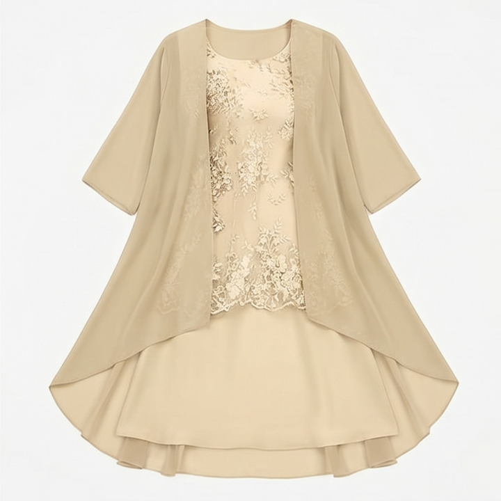 Elegant Lace and Chiffon Dress Set — View 13 | Clova