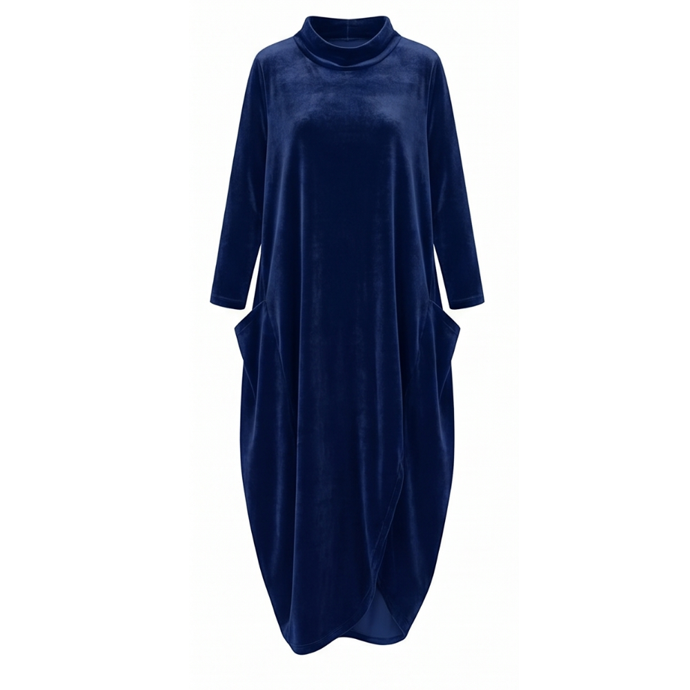 Velvet Cocoon Midi Dress with Hidden Pockets — View 15 | Clova