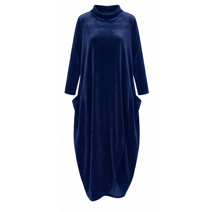 Velvet Cocoon Midi Dress with Hidden Pockets — View 15 | Clova