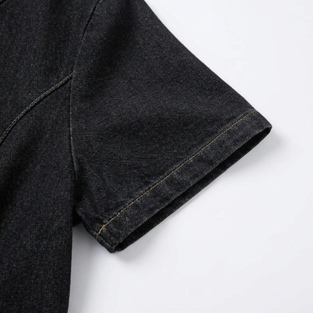 V-Neck Denim Dress with Pockets — View 8 | Clova