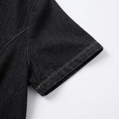 V-Neck Denim Dress with Pockets — View 8 | Clova