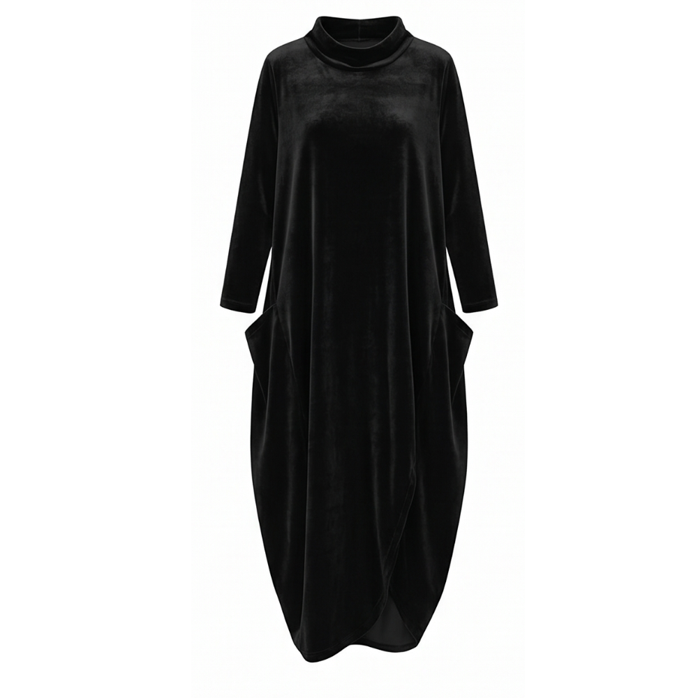 Velvet Cocoon Midi Dress with Hidden Pockets — View 18 | Clova