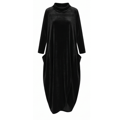 Velvet Cocoon Midi Dress with Hidden Pockets — View 18 | Clova