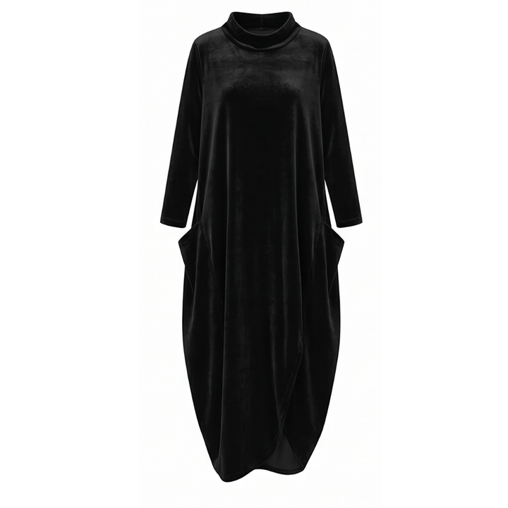 Velvet Cocoon Midi Dress with Hidden Pockets — View 18 | Clova