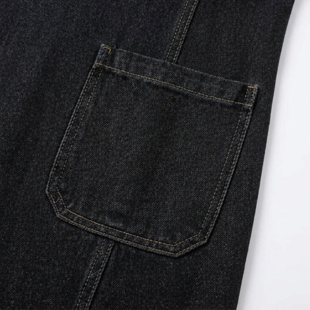 V-Neck Denim Dress with Pockets — View 9 | Clova