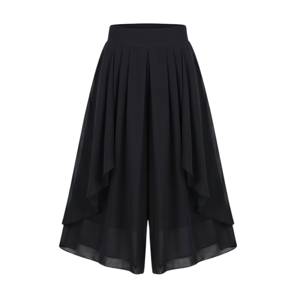 High-Waist Culottes with Skirt Drape — View 17 | Clova