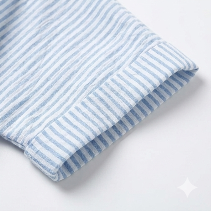 Striped Button-Placket Mini Dress with Pockets — View 8 | Clova